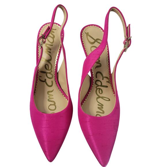 Sam Edelman | The Fearless Finish Heel– Fuchsia Silk Slingbacks- Brand New- Sz 9 - Picture 1 of 2